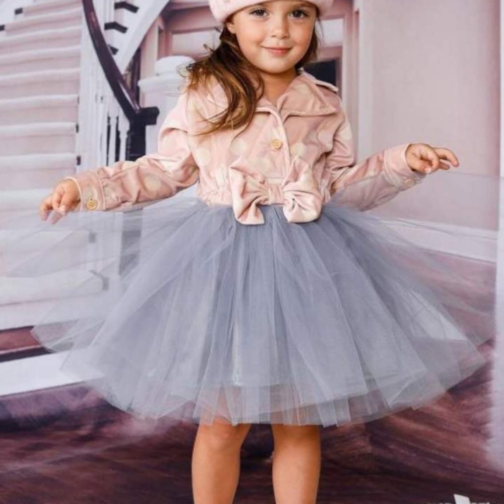 Pink and cream with gray tutu dress.